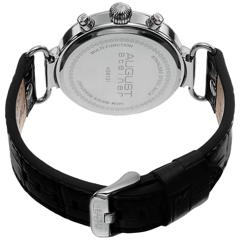 August Steiner Men's Swiss Quartz Multifunction Leather Silver-Tone Strap Watch