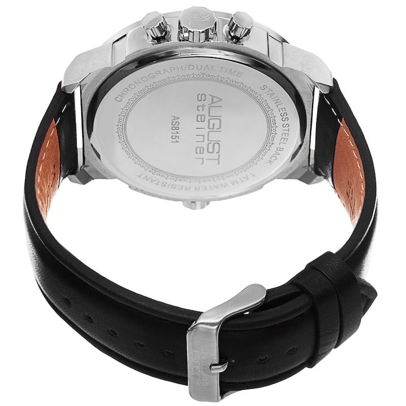 August Steiner Men's Swiss Quartz Chronograph Dual Time Leather Silver-Tone Strap Watch