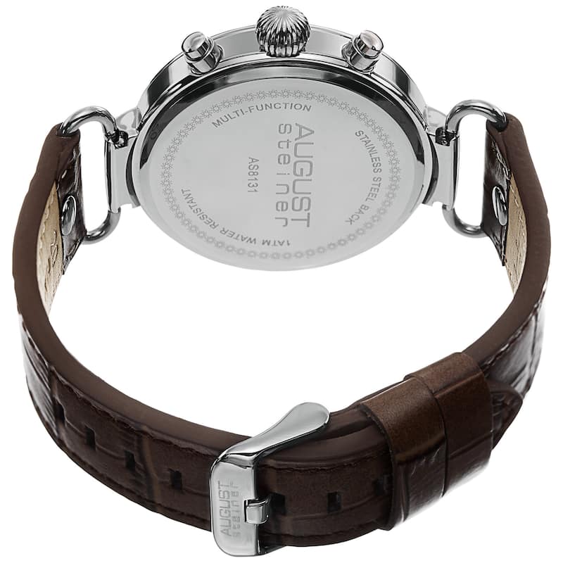August Steiner Men's Swiss Quartz Multifunction Leather Brown Strap Watch