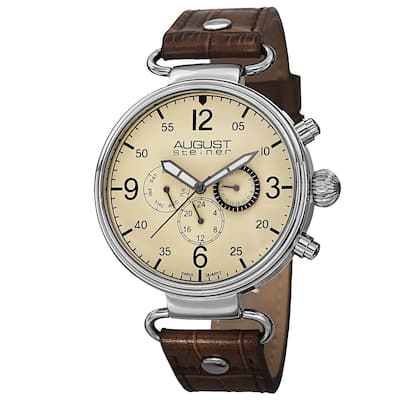 August Steiner Men's Swiss Quartz Multifunction Leather Brown Strap Watch