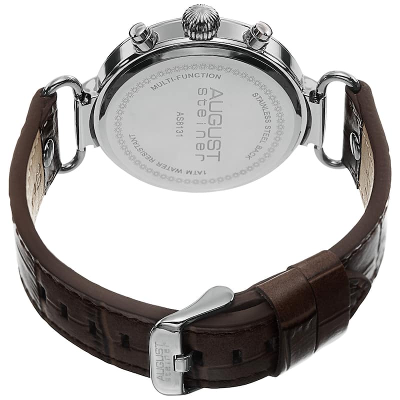 August Steiner Men's Swiss Quartz Multifunction Leather Blue Strap Watch