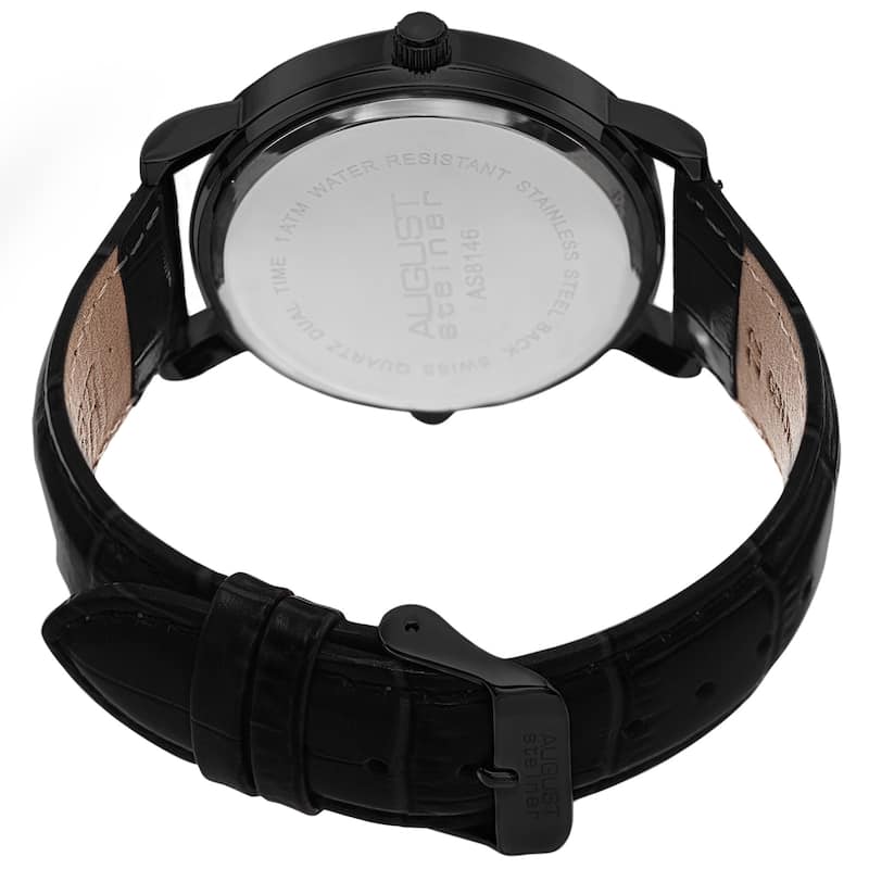 August Steiner Men's Swiss Quartz Dual Time Leather Black Strap Watch