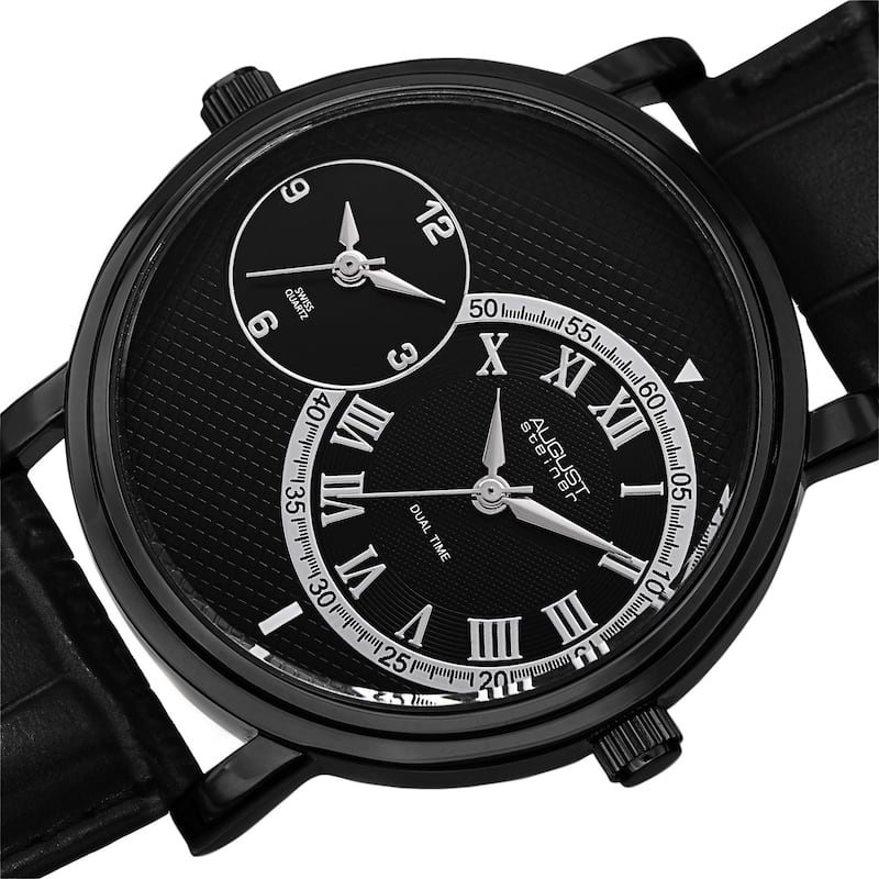 August Steiner Men's Swiss Quartz Dual Time Leather Black Strap Watch