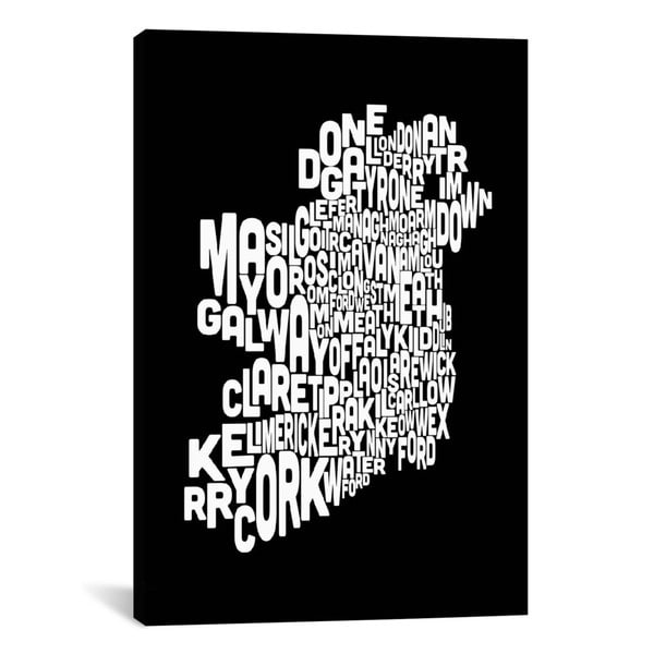 iCanvas Michael Thompsett Text Map Of Ireland II Canvas Print Wall Art