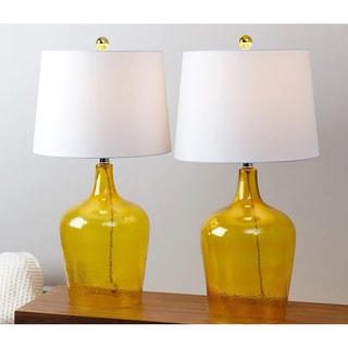 Table Lamps Yellow Glass ABBYSON LIVING Azure Amber Glass Table Lamp (Set of 2)