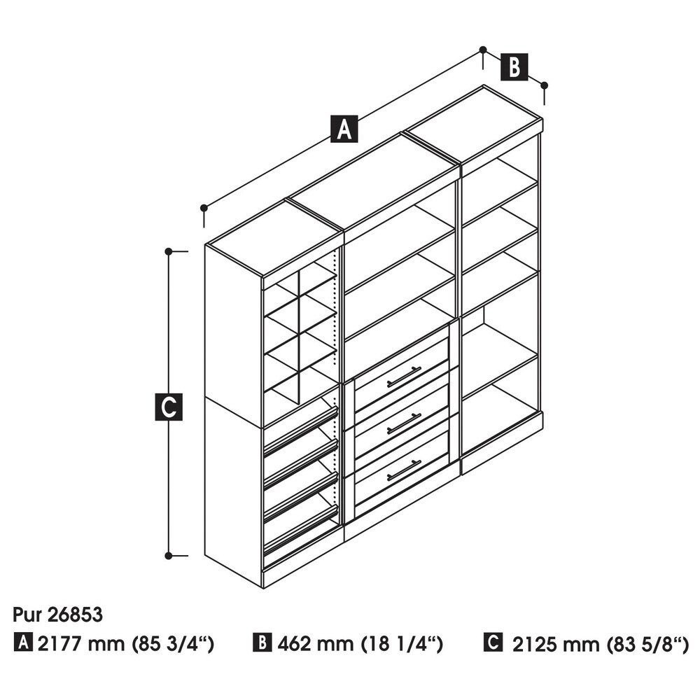 Bestar Pur 86 Closet Organizer with 6-Drawer in Rustic Brown