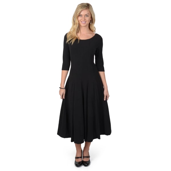 Sangria Women's Three-Quarter Sleeve Knit A-line Midi ...