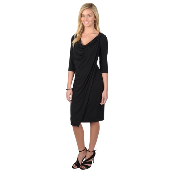 Sangria Womens Drape Cowl Neck Three Quarter Sleeve Dress