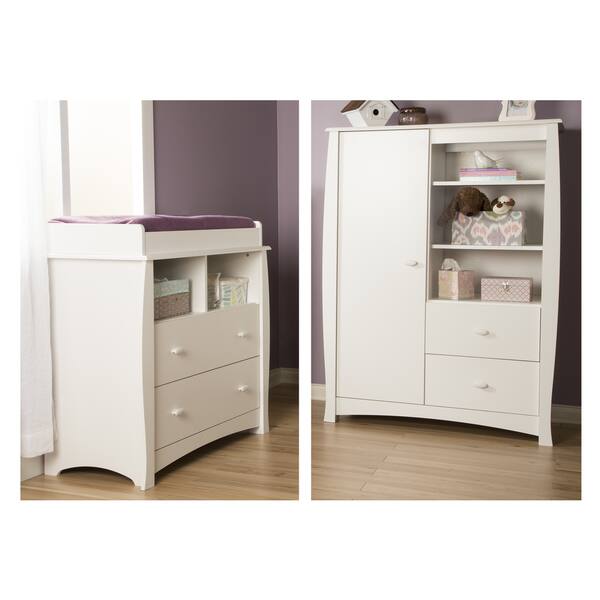 slide 1 of 1, Beehive Pure White Changing Table with Removable Changing Station and Armoire with Drawers