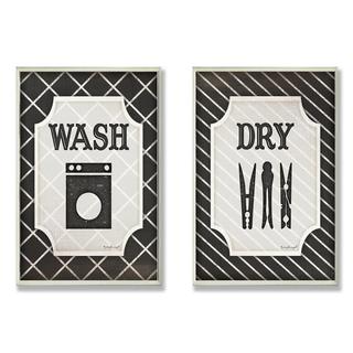 Wash and Dry B&W Laundry Plaque (Set of 2) - Overstock - 9626680