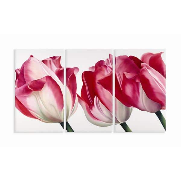 Fresh Pink Tulips 33X17 3 Piece Triptych Art - Overstock - 9626686