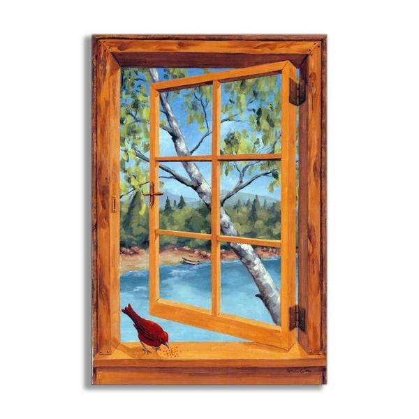 Cabin Cardinal Faux Window Scene