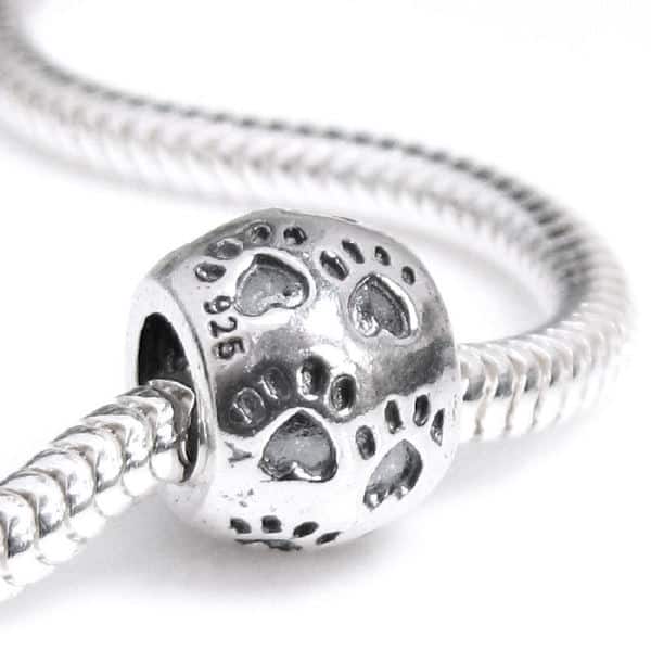 Pet Animal Cat Dog Paw Print Dangle Bead fits European Charm Bracelets Silver