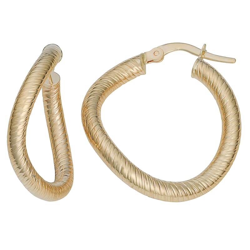 Fremada Women's 10k Yellow Gold Textured Round Twist Hoop Earrings