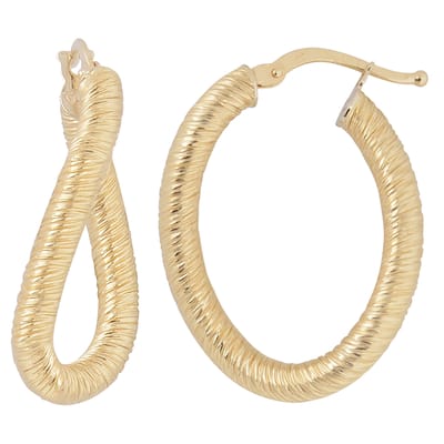 Fremada 10k Yellow Gold Textured Oval Twist Hoop Earrings