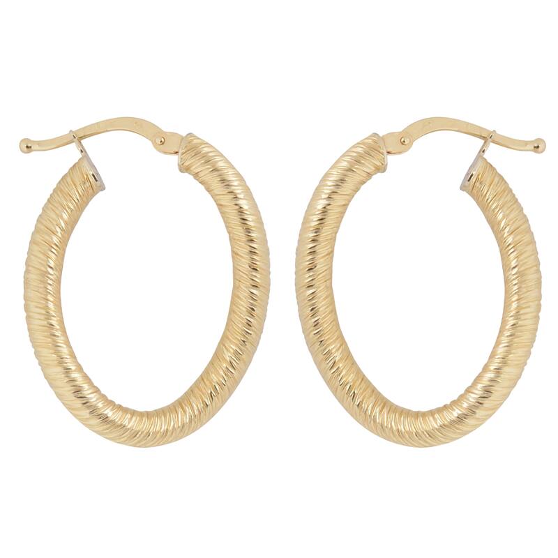 Fremada 10k Yellow Gold Textured Oval Twist Hoop Earrings