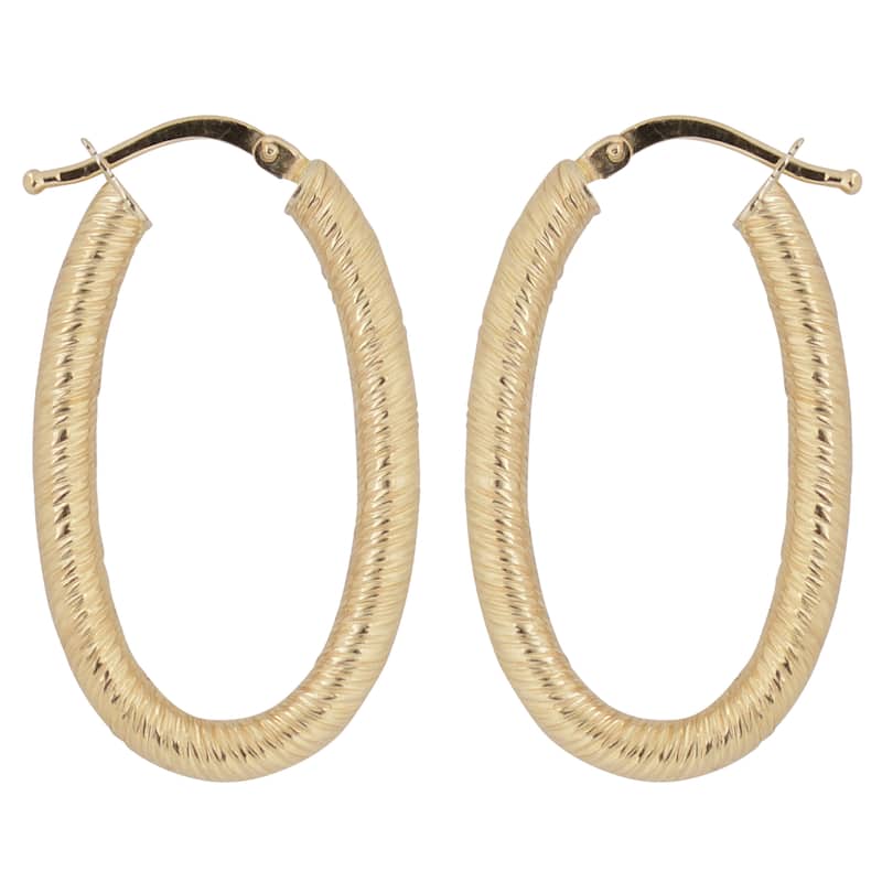 Fremada 10k Yellow Gold Textured Oval Hoop Earrings