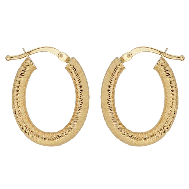 Fremada 10K Yellow Gold Textured Oval Hoop Earrings