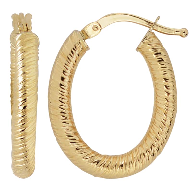 Fremada 10K Yellow Gold Textured Oval Hoop Earrings