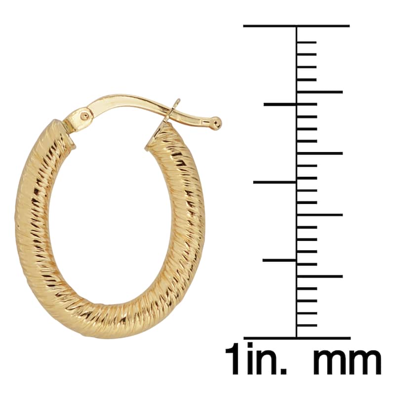 Fremada 10K Yellow Gold Textured Oval Hoop Earrings