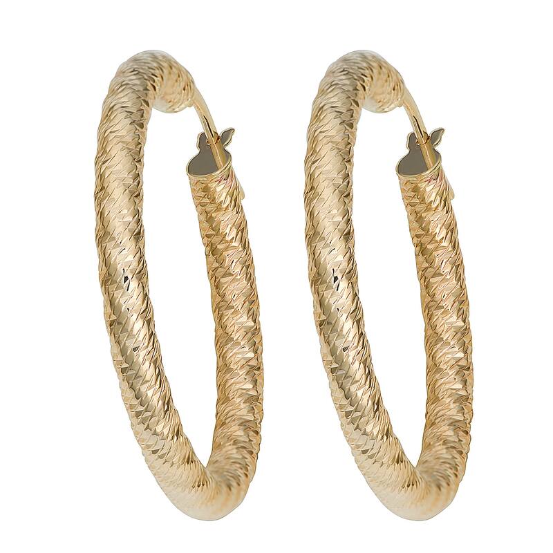 Fremada 10k Yellow Gold 25mm Diamond-cut Hoop Earrings