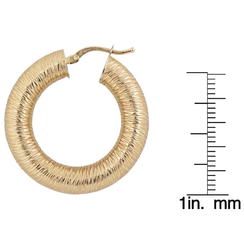 Fremada 10K Yellow Gold Textured Hoop Earrings