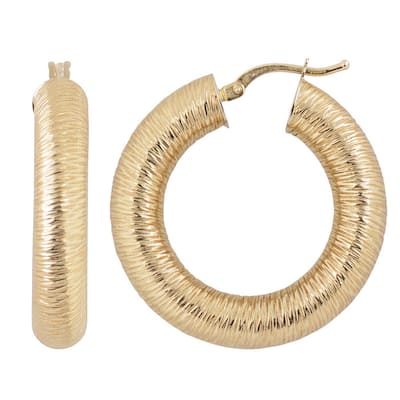 Fremada 10K Yellow Gold Textured Hoop Earrings