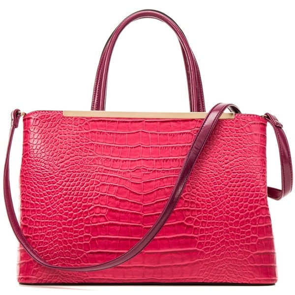 Dasein Croc Textured Square Handle Tote