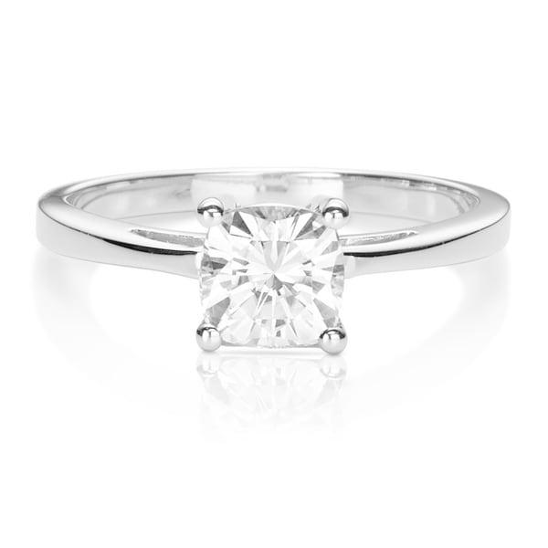 Charles & Colvard 14k White Gold 1 1/10ct DEW Cushion Cut Forever One Near Colorless Moissanite Solitaire Ring