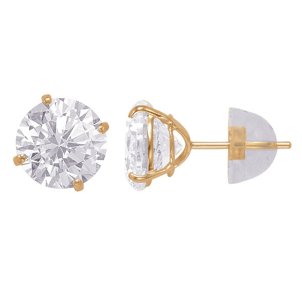 Details about   14k solid yellow gold round bright clear cubic zirconia prong stud earrings 3mm