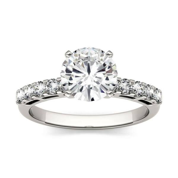 slide 1 of 6, Charles & Colvard 14k White Gold 1 4/5ct DEW Forever One Near Colorless Solitaire with Side Accents Engagement Ring