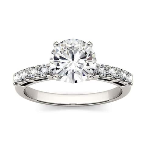 Charles & Colvard 14k White Gold 1 4/5ct DEW Forever One Near Colorless Solitaire with Side Accents Engagement Ring