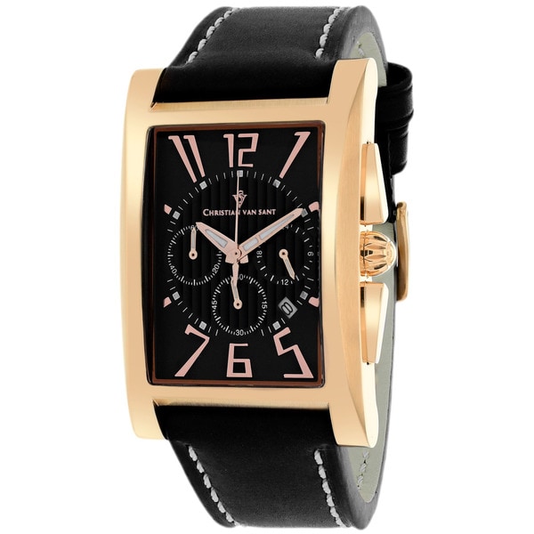 Shop Christian Van Sant Men's Cannes Square Black Strap Watch Free