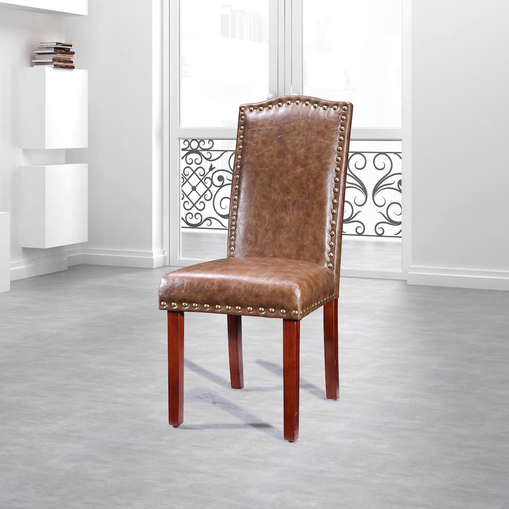 Royal Comfort Collection Luxury Nail Head Trim Faux Leather Parson Chairs (Set of 2)