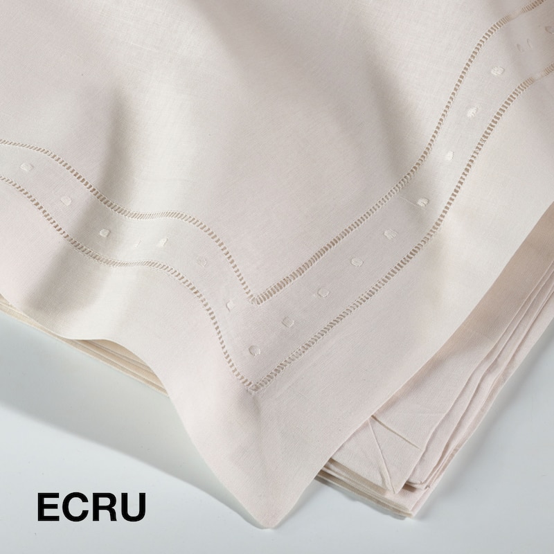 Embroidered and Hemstitch Linen Blend Tablecloth