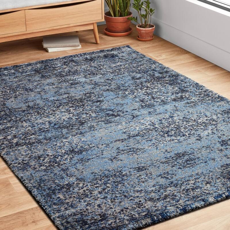 Alexander Home Cassidy Abstract Modern Distressed Area Rug - 5'3" x 7'7" - Light Blue/Grey - Runner/Rectangle