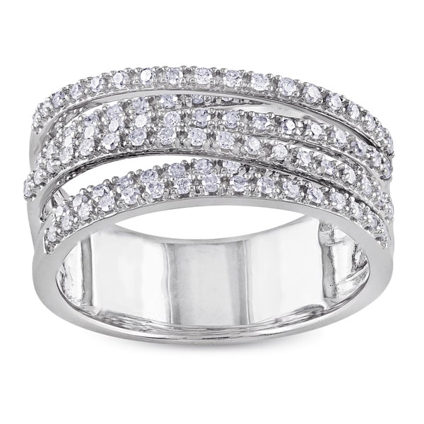 Miadora Sterling Silver 1/2ct TDW Diamond Cross-over Ring