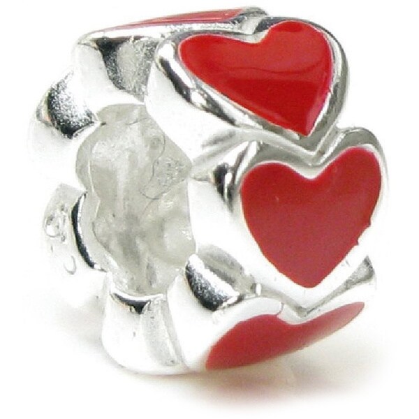 Queenberry Sterling Silver Love Nana Red Heart Enamel European Bead