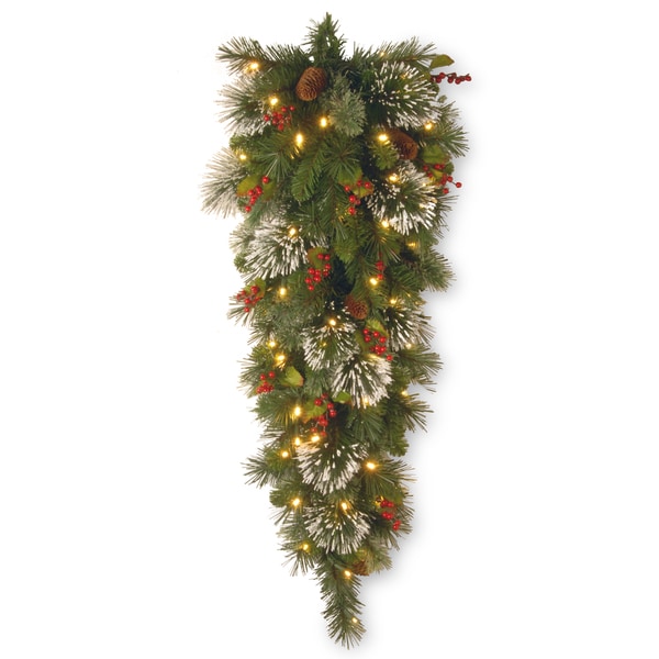 4-foot Wintry Pine Tear Drop Swag with 50 Soft White Lights