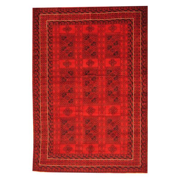 Handmade Herat Oriental Afghan Tribal Balouchi Red/ Black Rug (Afghanistan) - 6'6 x 9'