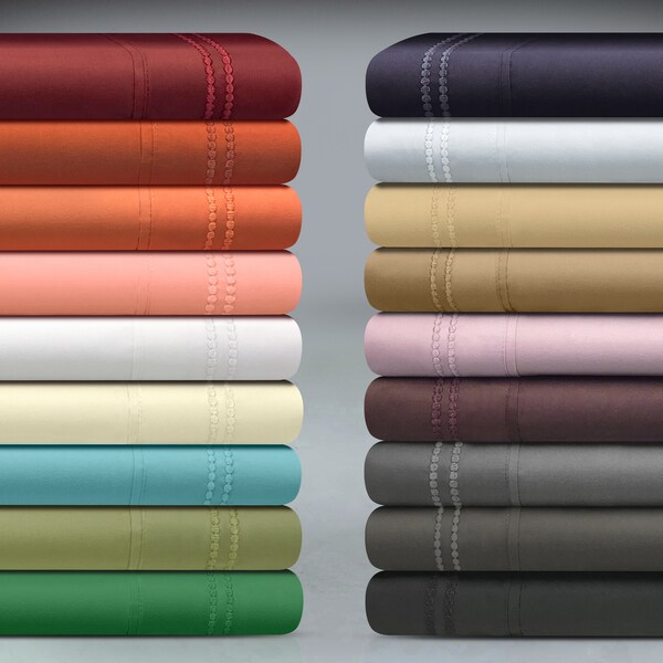 Superior Wrinkle Resistant Embroidered Microfiber Bed Sheet Set. Opens flyout.