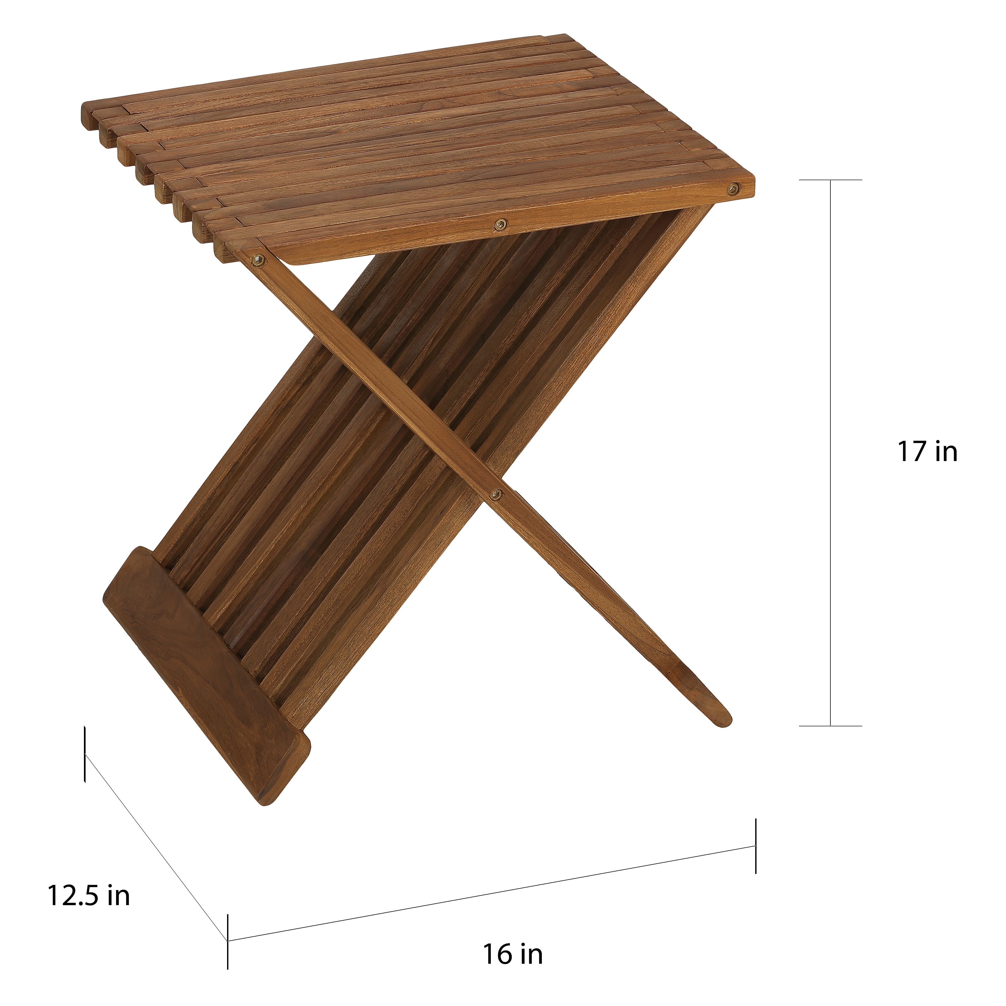 Brown Bare Decor Rocco Folding Stool in Solid Teak Wood 17 Inch