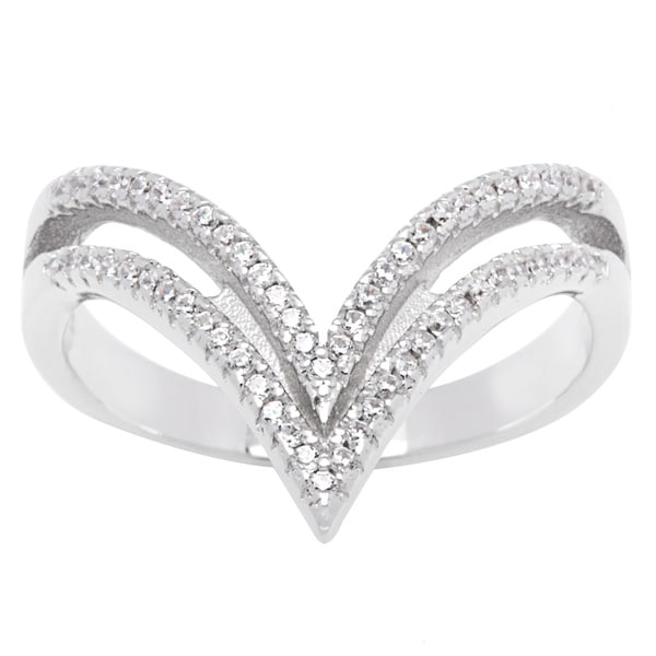 La Preciosa Sterling Silver Cubic Zirconia Double Band Tipped Trendy Ring