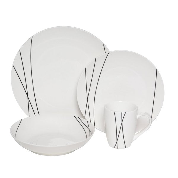 Melange Black Lines 16 piece Premium Dinnerware Set