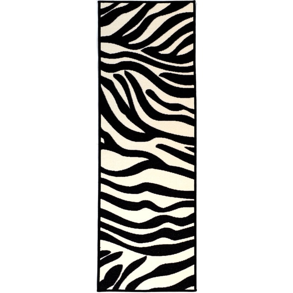 Ottomanson Pink Collection White, Black Animal Print Zebra Design Roll