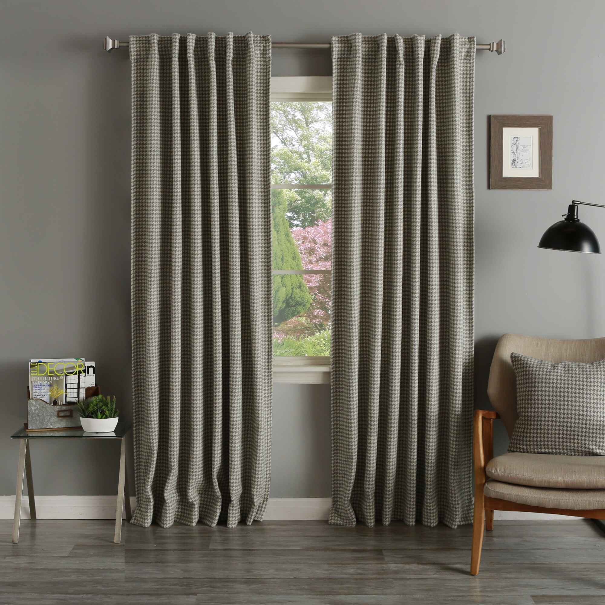 Shop Aurora Home Grey Houndstooth Wool 84 Inch Curtain Panel Pair