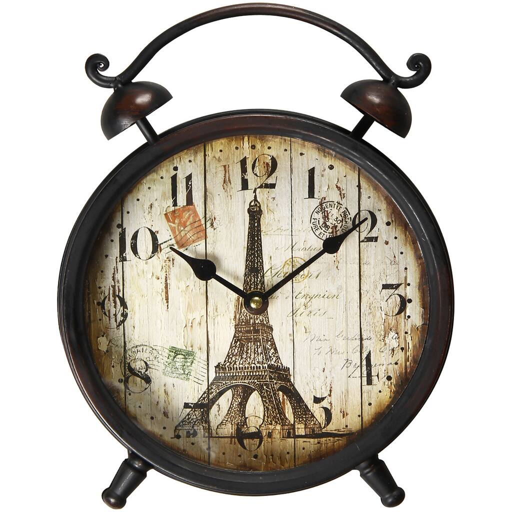 Eiffel Tower Vintage-Inspired Brown Iron Wall or Table Clock