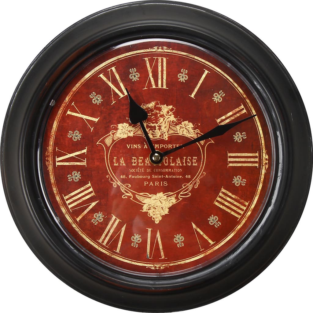 Adeco Black Iron Deep Red Face Vintage-inspired Wall Clock