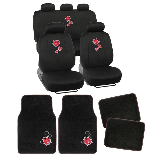 BDK Full Set Lady Bug Car Seat Covers and Floor Mats Free Shipping