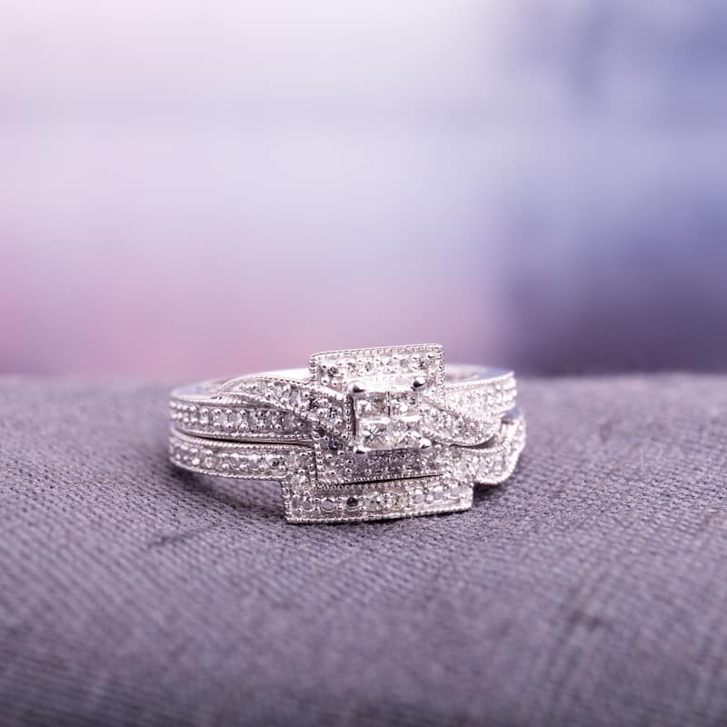 Miadora 10k White Gold 1/3ct TDW Princess Cut Diamond Bridal Ring Set